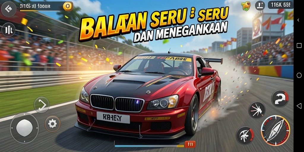 Tangkapan layar utama 116X menampilkan aksi balapan mendebarkan.