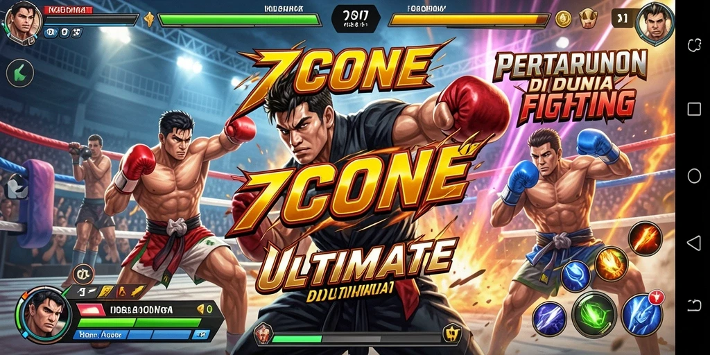 Screenshot gameplay 7CONE menampilkan pertarungan seru antara karakter pilihan.