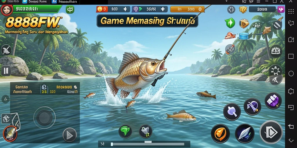 Screenshot gameplay yang menunjukkan aksi memancing seru dalam 888FW.