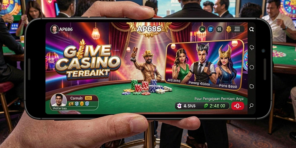 Screenshot gameplay AP686 menampilkan dealer langsung dan interaksi pemain.