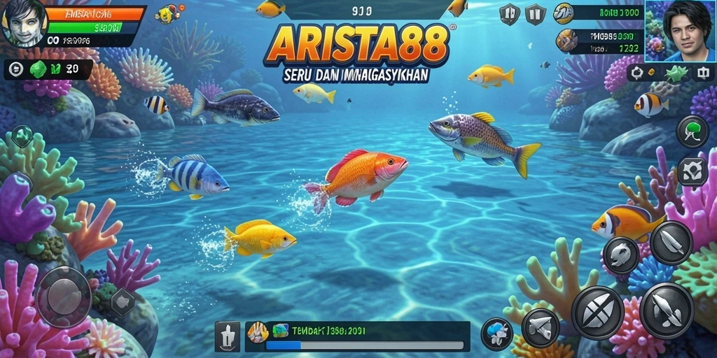 Screenshot gameplay ARISTA88 menampilkan aksi menembak ikan yang seru.