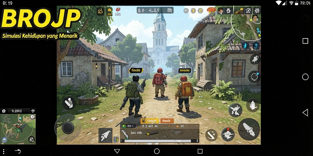 Screen utama BROJP menampilkan gameplay simulasi kehidupan yang interaktif.