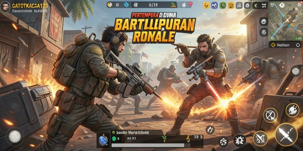 Tampilan seru gameplay GATOTKACA123 dalam pertempuran Battle Royale.