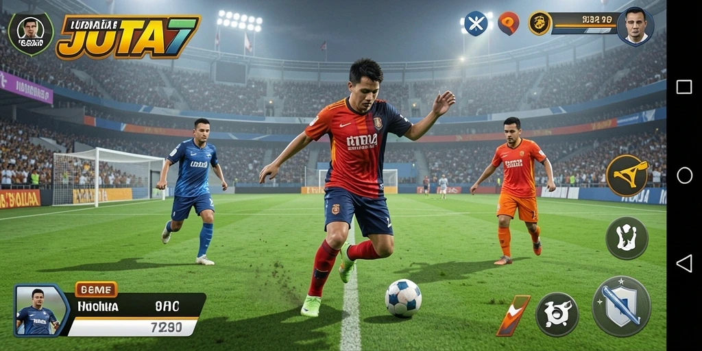Tampilan screenshot <strong>JUTA7</strong> menampilkan aksi seru dari pertandingan sepak bola.
