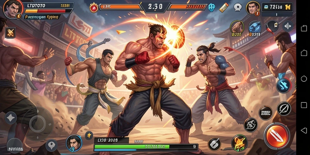 Screenshot LTDTOTO menunjukkan pertarungan intens antara karakter dengan efek visual menakjubkan.