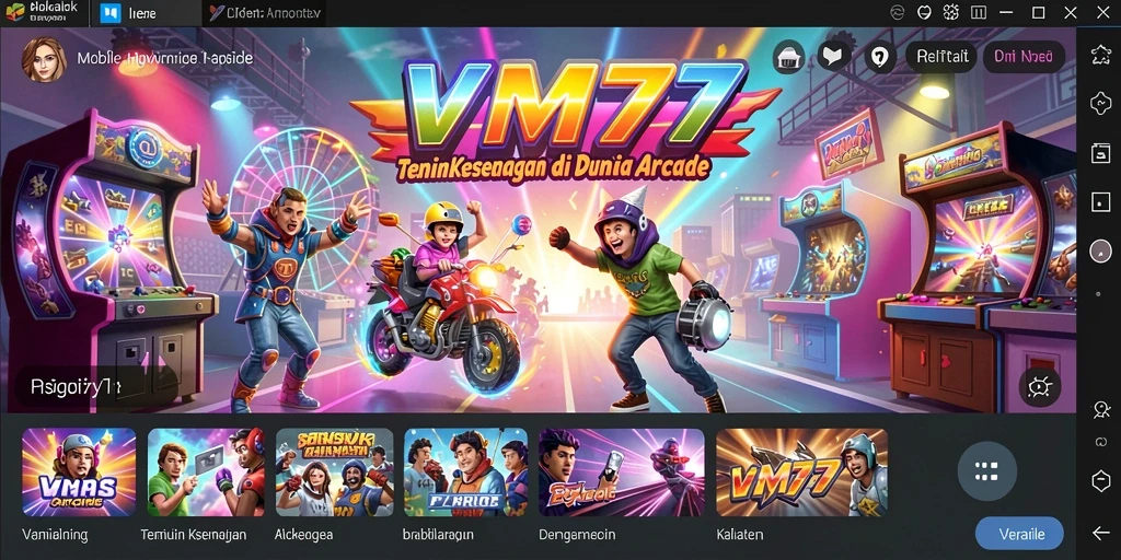 Screenshot gameplay VM777 menampilkan aksi mendebarkan di level yang berwarna-warni.