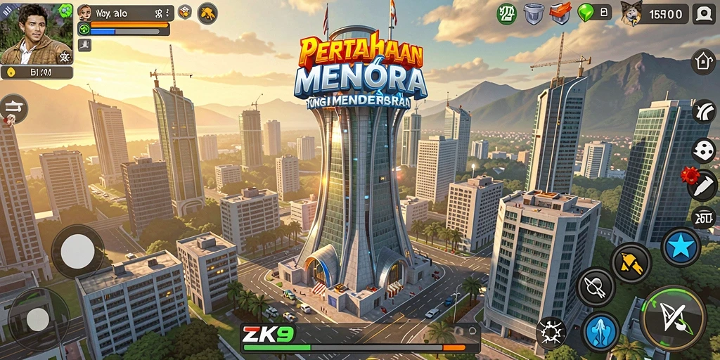 Screenshot ZK9 menampilkan aksi seru dalam pertahanan menara.